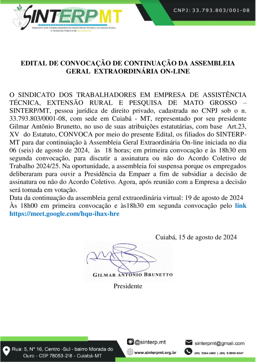 NOTA DO EDITAL DE CONVOCAÇÃO DA ASSEMBLÉIA GERAL ORDINÁRIA DA COOPERATIVA  INDÍGENA SANGRADOURO E VOLTA GRANDE – Prefeitura Municipal de Poxoréu